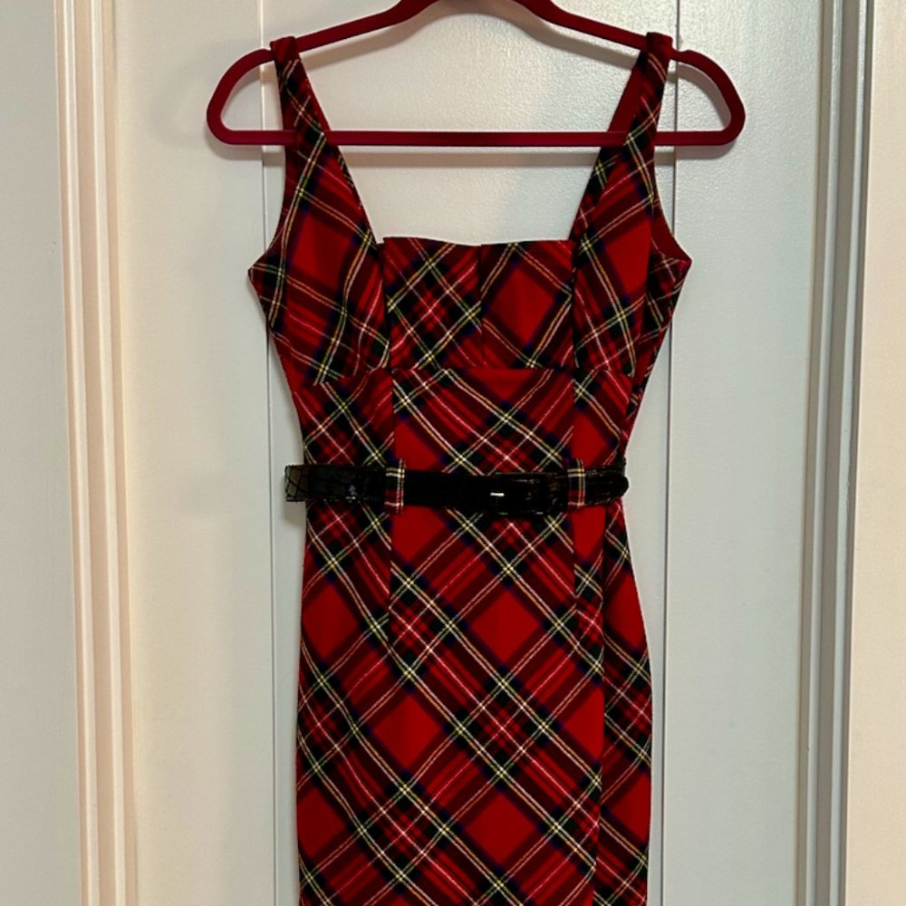 L.A.M.B. by Gwen Stefani Plaid Belted Hourglass Dress